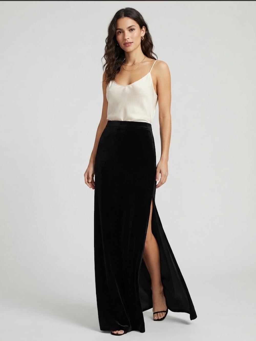 Express Black Velvet Maxi Skirt with High Side Slit